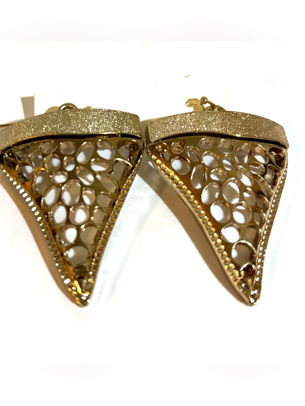 Gold Triangle Filigree Drop Earrings - Elegant Women's Jewelry